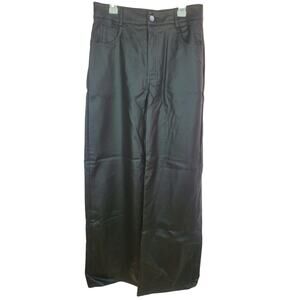 SHEIN Black Pleather Wide Leg Pants Pockets Large